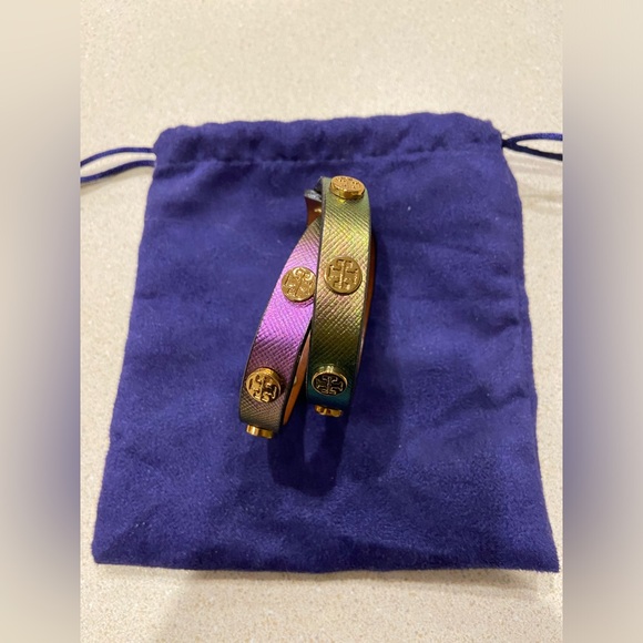 Authentic Tory Burch leather double wrap bracelet iridescent metallic ๐๐๐ - Picture 4 of 5